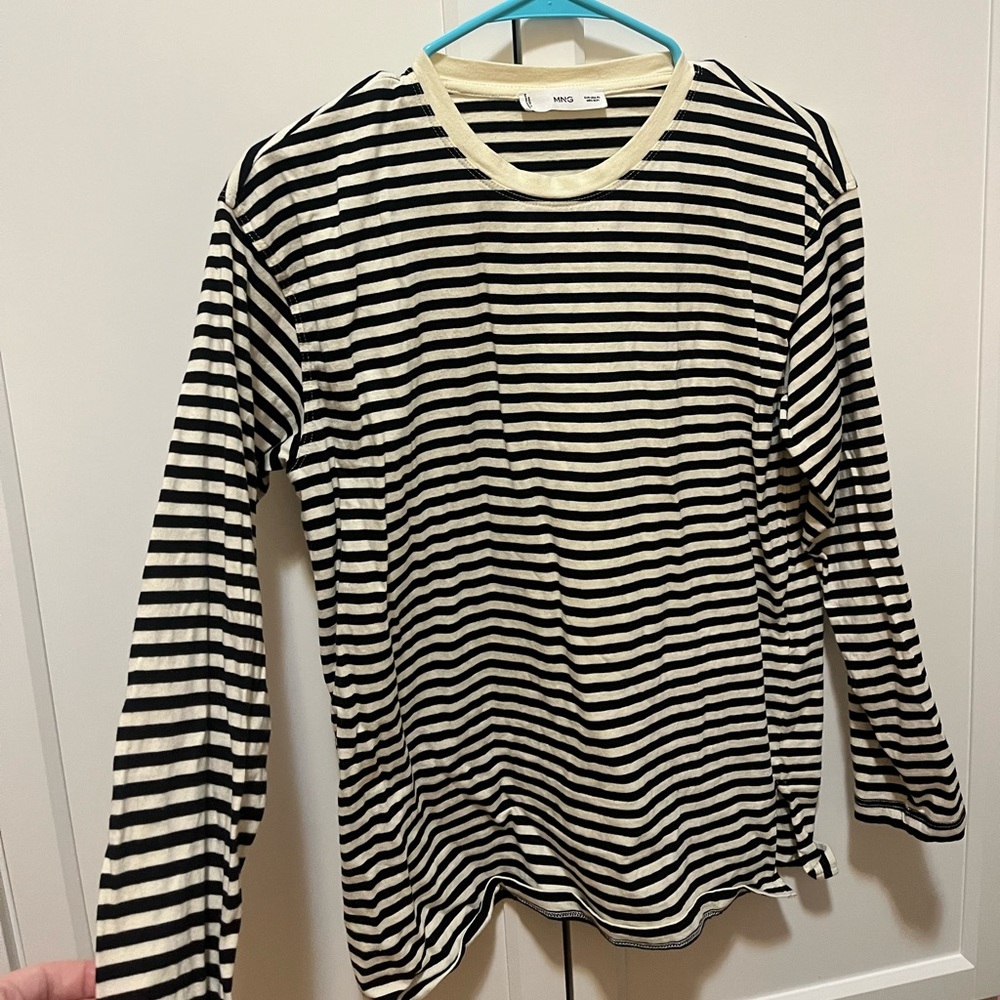 Mango Black and White Striped Long Sleeve Tee